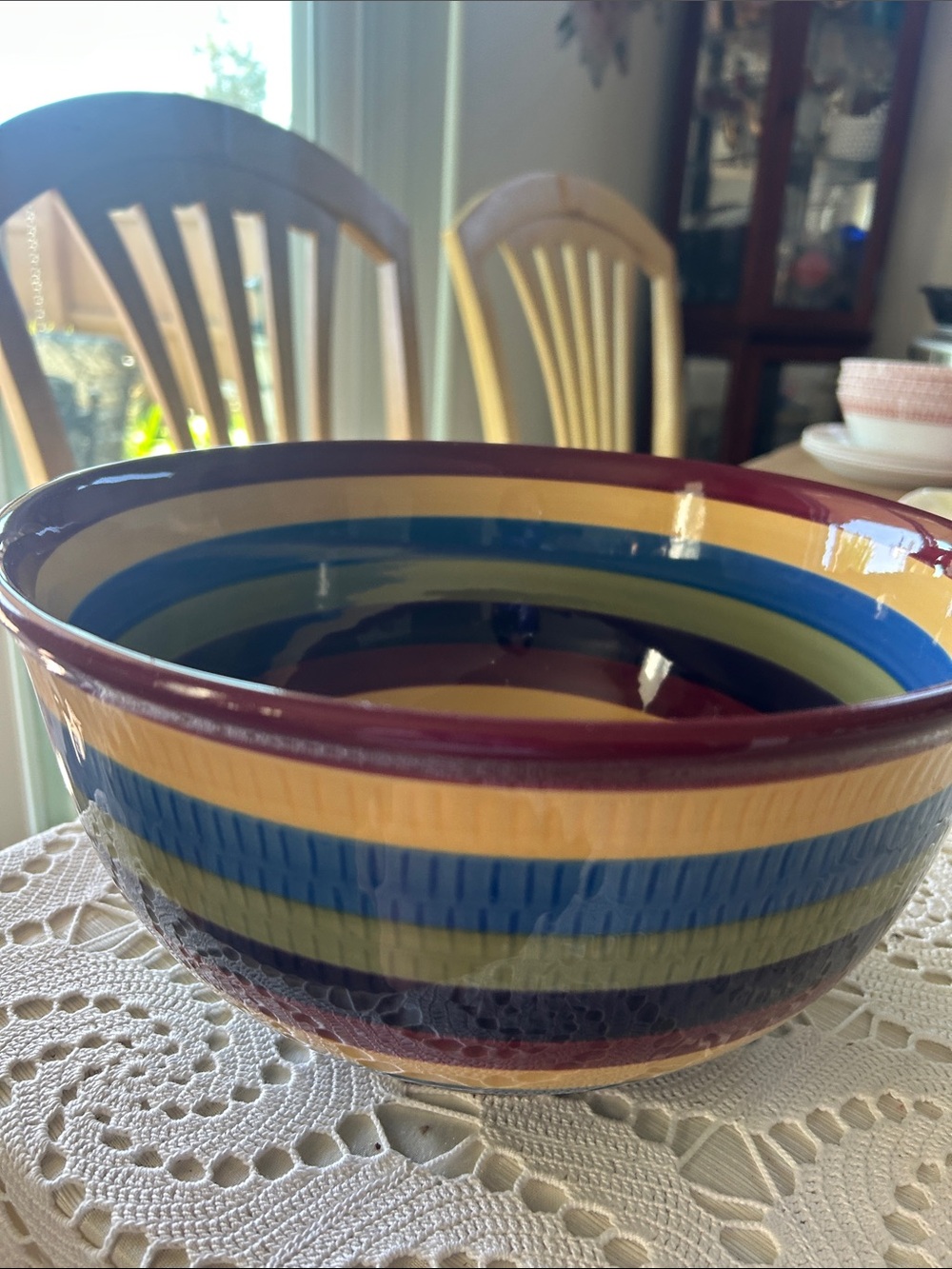 Longaberger Purple Ceramic Bowl with Silver Medallion